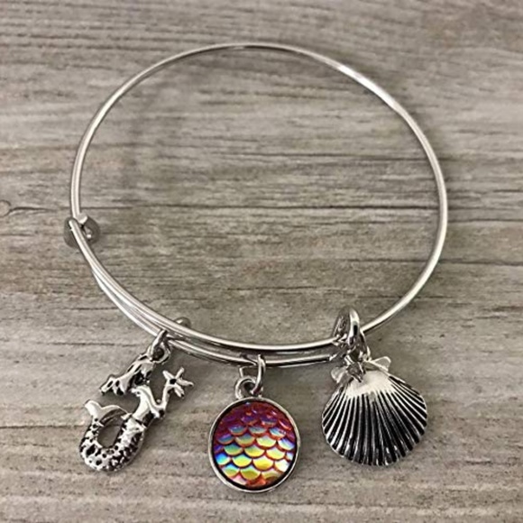 Infinity Collection Jewelry - Mermaid Charm Wave Bangle Bracelet Wristband Color